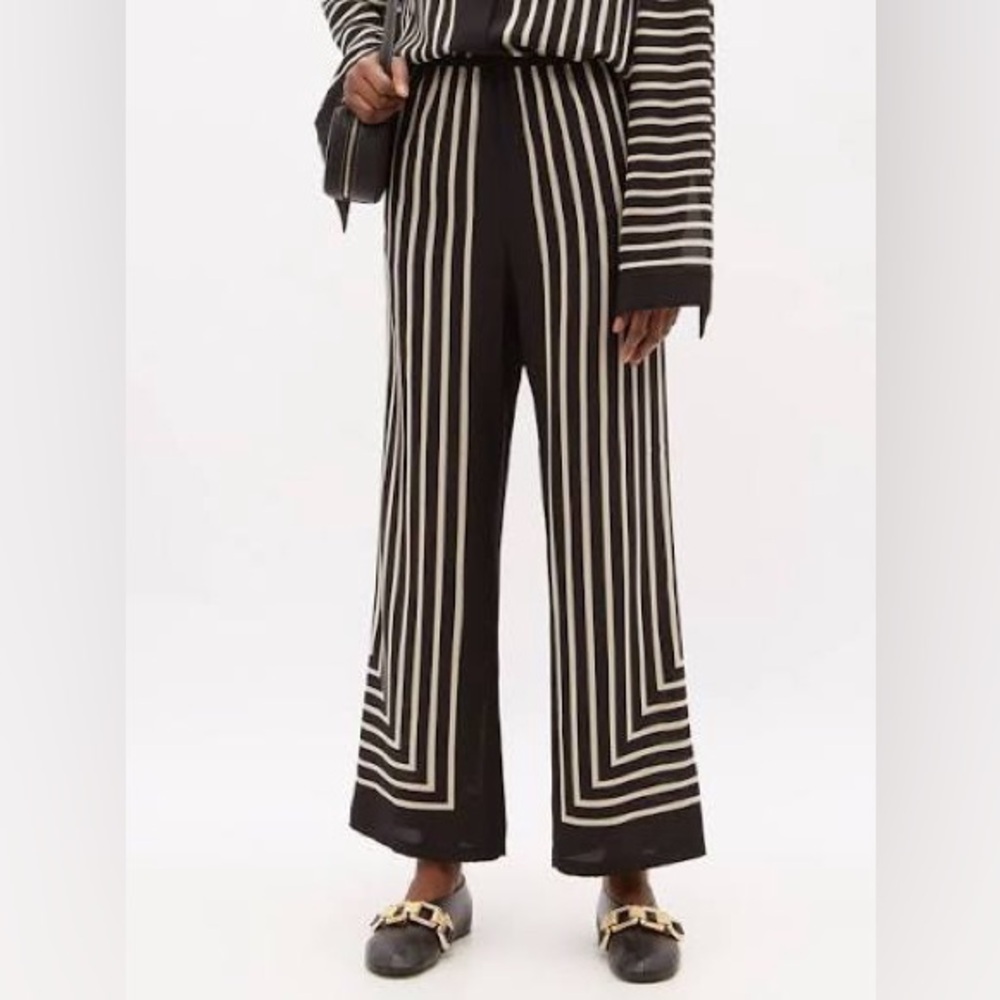 Toteme Black and White Monogram Striped Silk Trousers NWT Size 32/XS